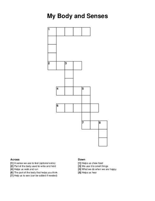 My Body and Senses Crossword Puzzle