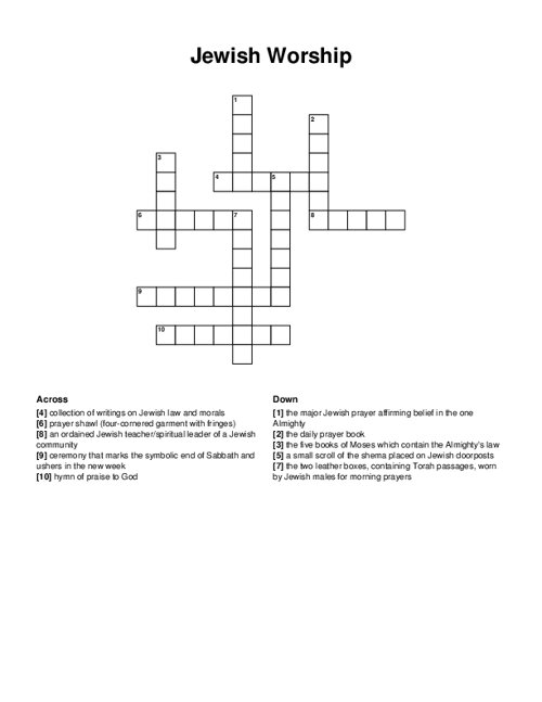 Jewish Worship Crossword Puzzle