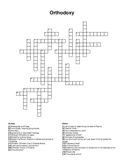 Orthodoxy Crossword Puzzle
