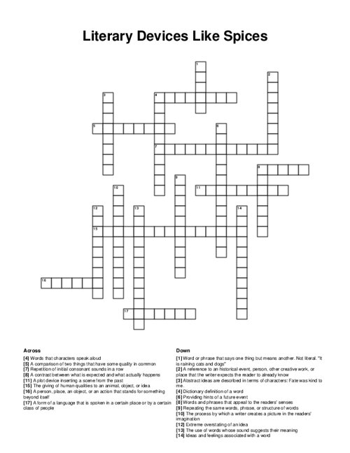 Literary Devices Like Spices Crossword Puzzle
