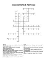 Measurements & Formulas crossword puzzle