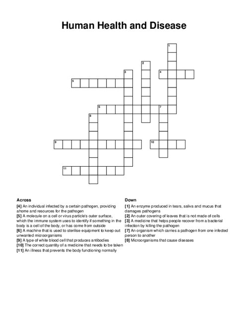 Human Health and Disease Crossword Puzzle