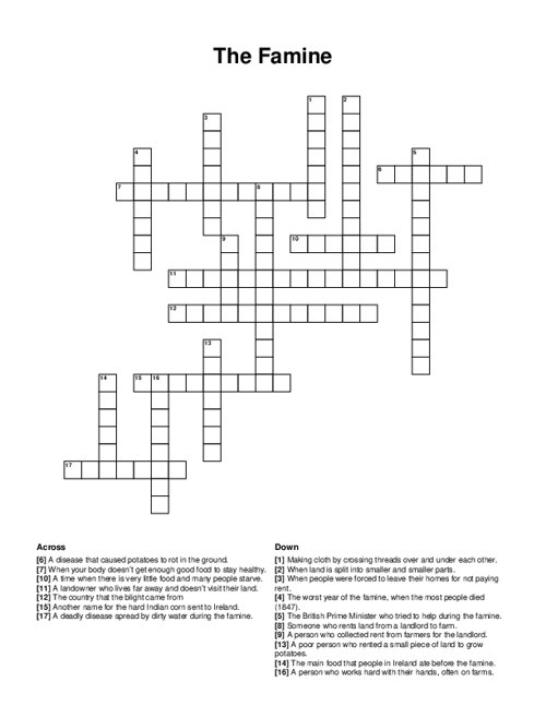 The Famine Crossword Puzzle