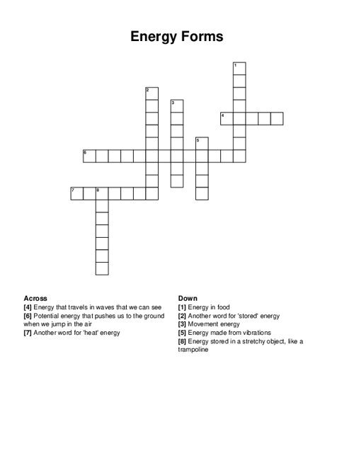 Energy Forms Crossword Puzzle
