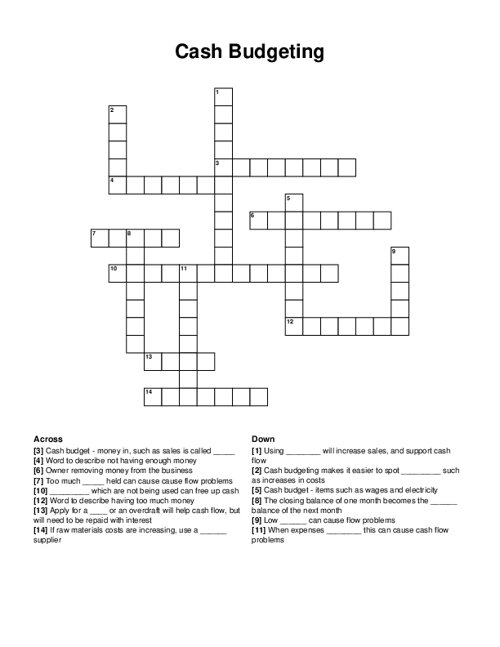 Cash Budgeting Crossword Puzzle