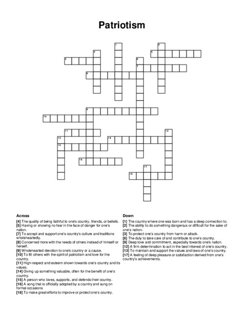 Patriotism Crossword Puzzle