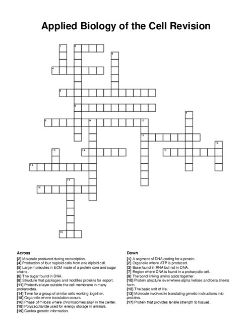 Applied Biology of the Cell Revision Crossword Puzzle