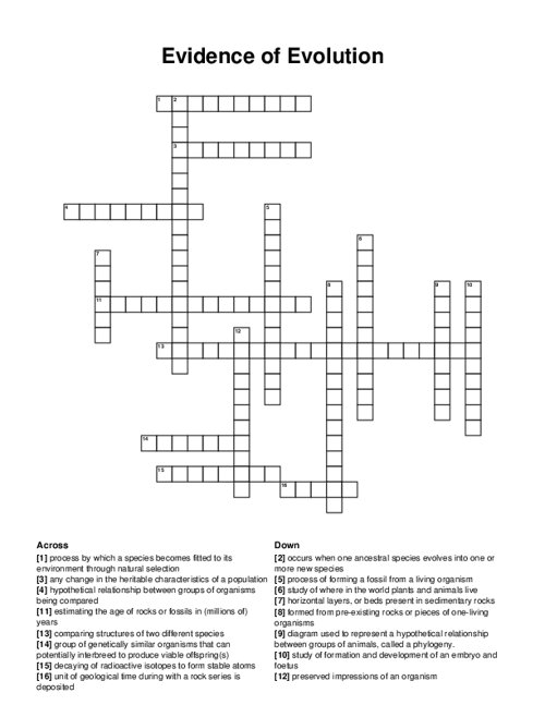 Evidence of Evolution Crossword Puzzle