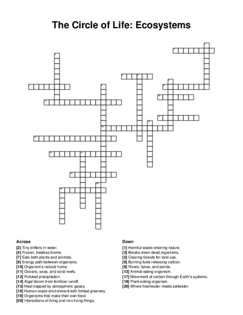 The Circle of Life: Ecosystems Crossword Puzzle