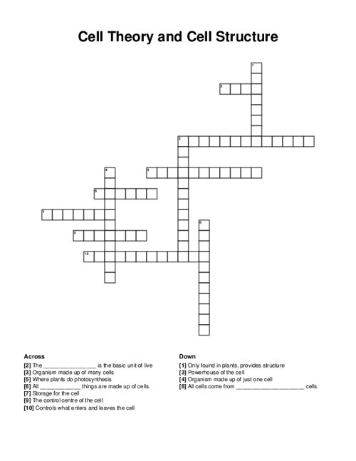 Cell Theory and Cell Structure Crossword Puzzle