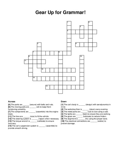 Gear Up for Grammar! Crossword Puzzle