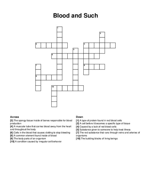 Blood and Such Crossword Puzzle