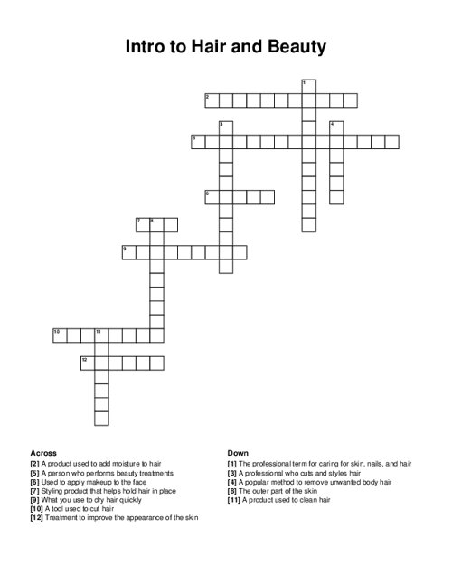 Intro to Hair and Beauty Crossword Puzzle