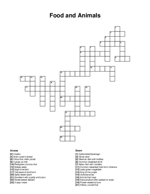 Food and Animals Crossword Puzzle