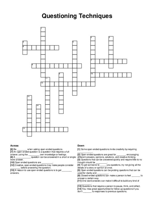 Questioning Techniques Crossword Puzzle