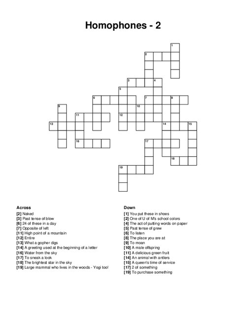 Homophones - 2 Crossword Puzzle