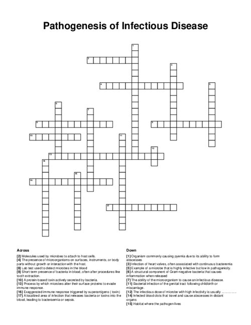 Pathogenesis of Infectious Disease Crossword Puzzle
