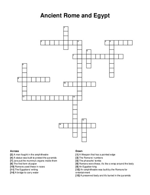 Ancient Rome and Egypt Crossword Puzzle