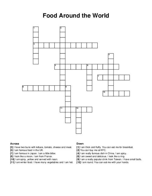 Food Around the World Crossword Puzzle