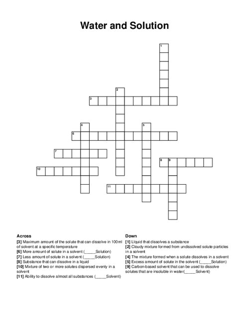Water and Solution Crossword Puzzle