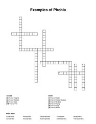 Examples of Phobia crossword puzzle
