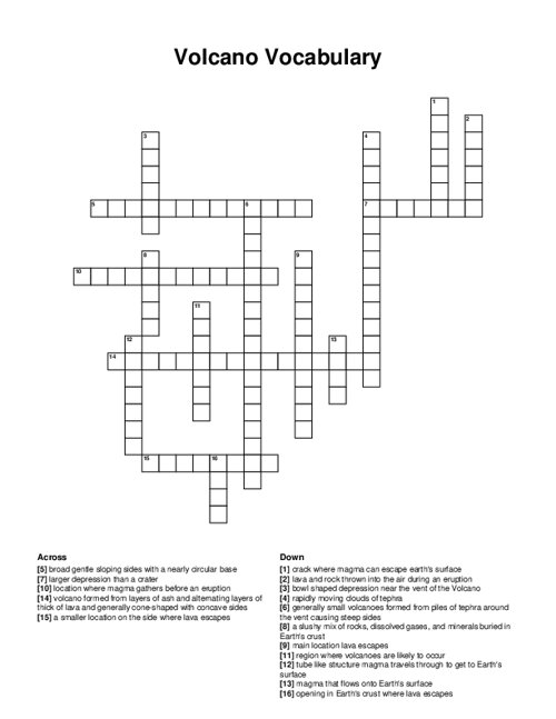 Volcano Vocabulary Crossword Puzzle