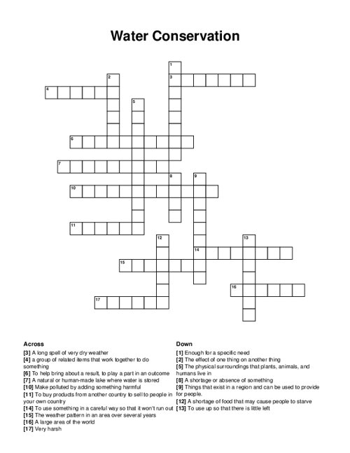 Water Conservation Crossword Puzzle