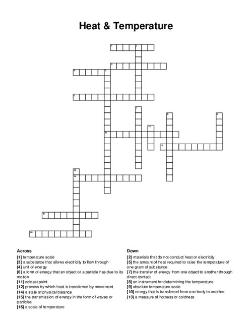 Heat & Temperature Crossword Puzzle
