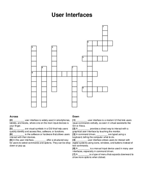 User Interfaces Crossword Puzzle