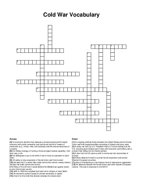 Cold War Vocabulary Crossword Puzzle