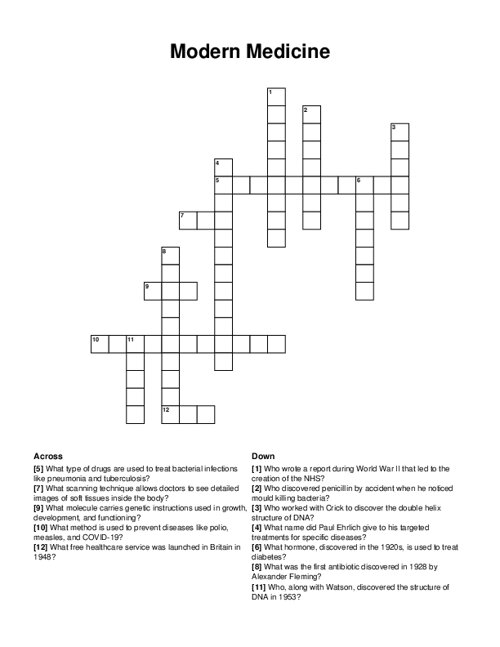 Modern Medicine Crossword Puzzle
