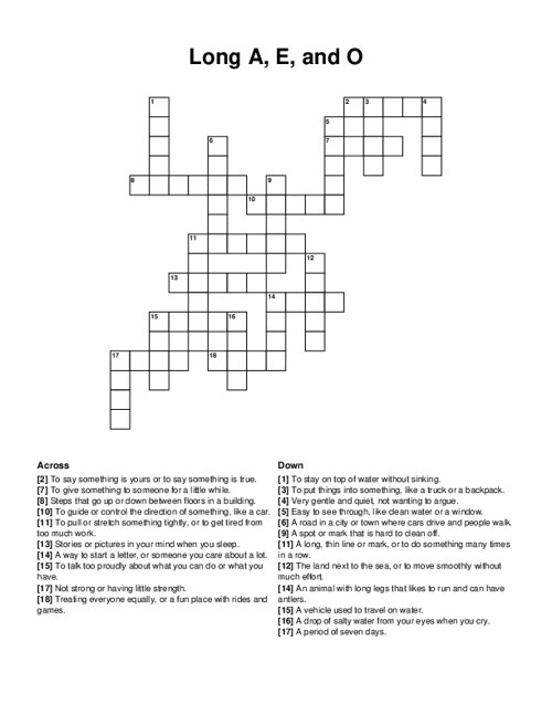 Long A, E, and O Crossword Puzzle