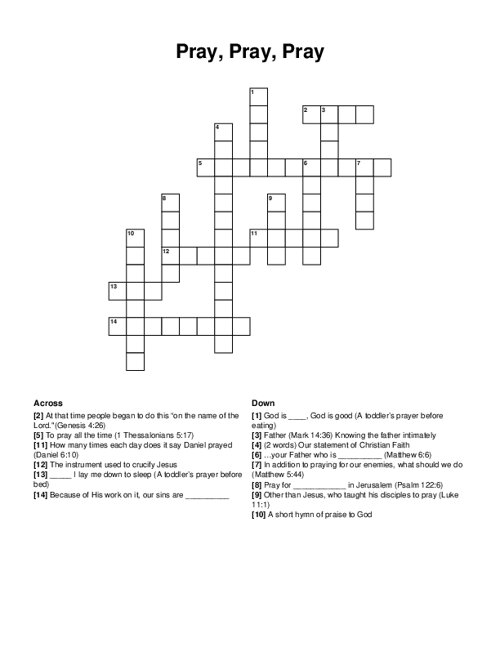 Pray, Pray, Pray Crossword Puzzle