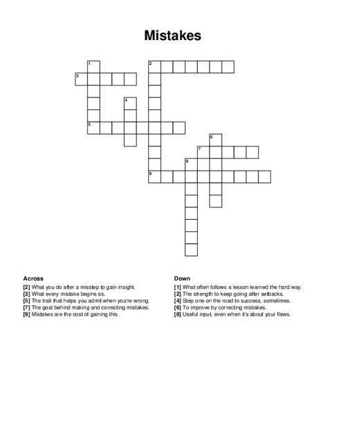 Mistakes Crossword Puzzle