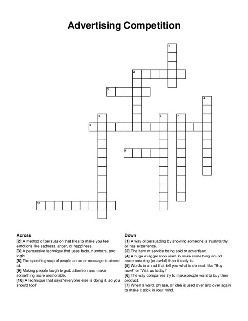 Advertising Competition Crossword Puzzle