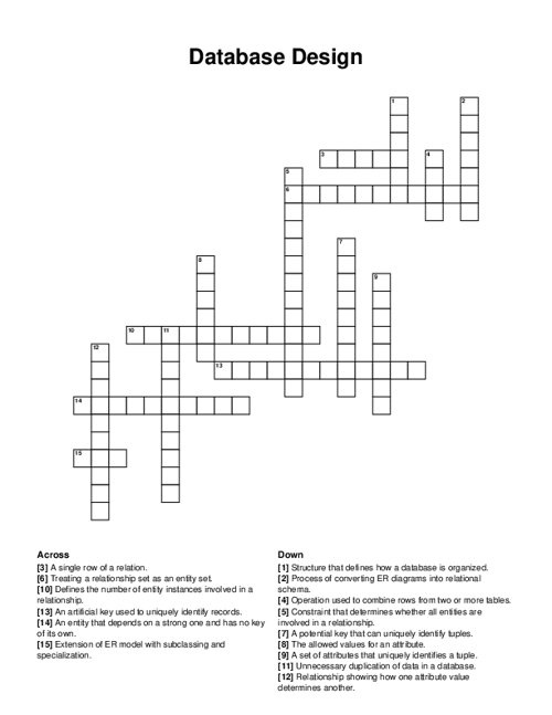 Database Design Crossword Puzzle