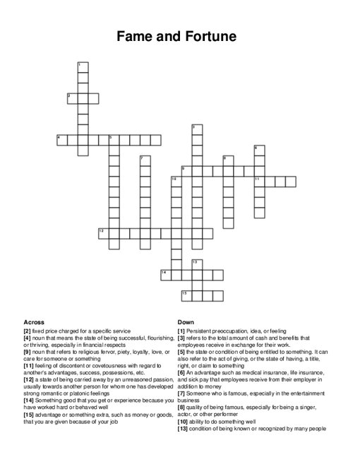 Fame and Fortune Crossword Puzzle