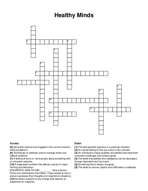 Healthy Minds Crossword Puzzle