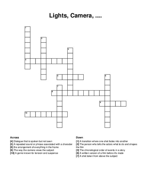 Lights, Camera, .... Crossword Puzzle