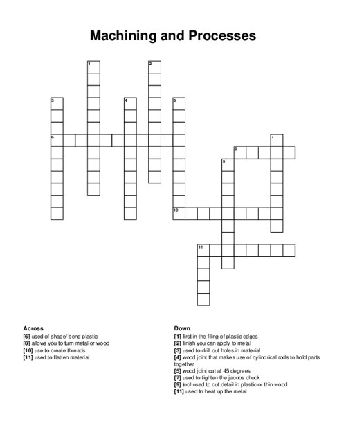 Machining and Processes Crossword Puzzle