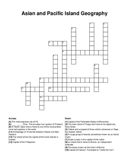 Asian and Pacific Island Geography Crossword Puzzle