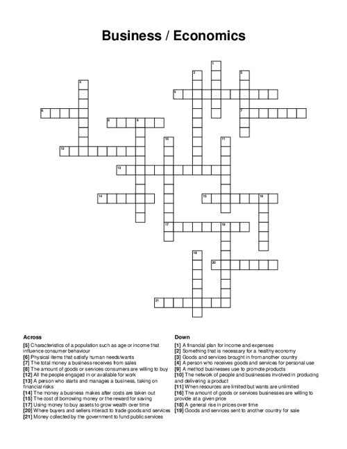 Business / Economics Crossword Puzzle