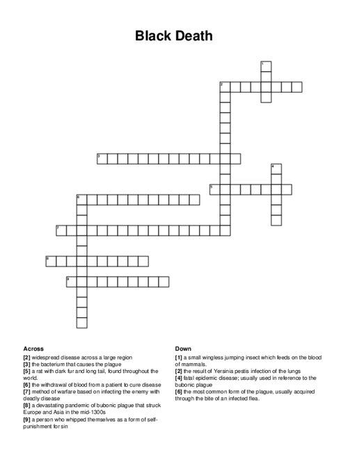 Black Death Crossword Puzzle