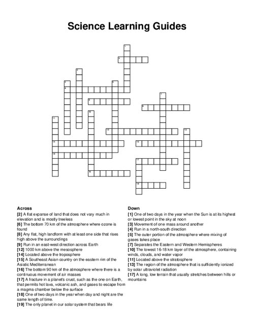 Science Learning Guides Crossword Puzzle
