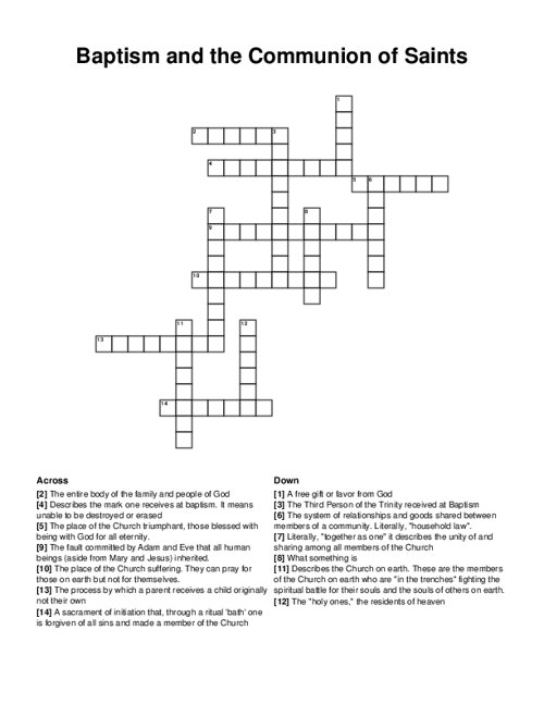 Baptism and the Communion of Saints Crossword Puzzle