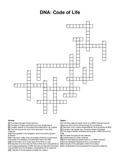 DNA: Code of Life Crossword Puzzle