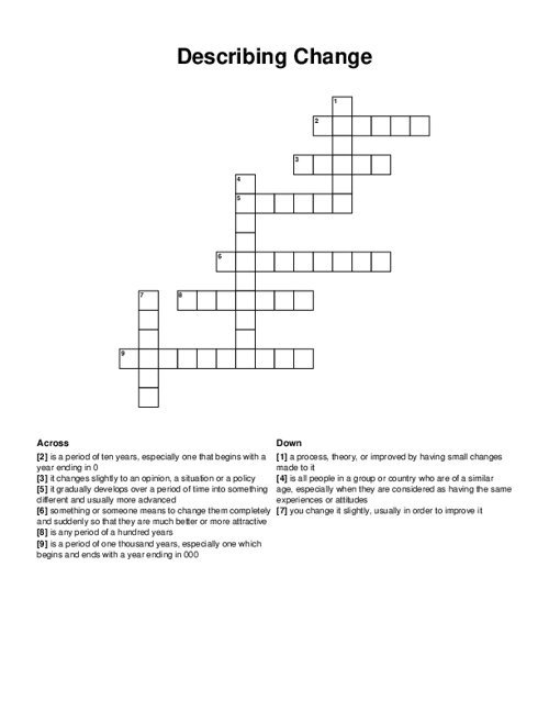 Describing Change Crossword Puzzle