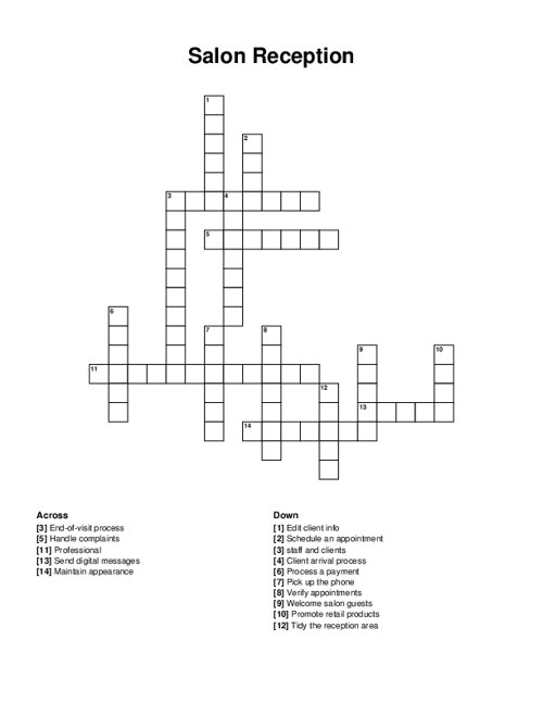 Salon Reception Crossword Puzzle