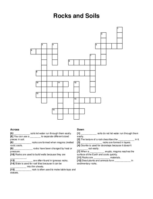 Rocks and Soils Crossword Puzzle
