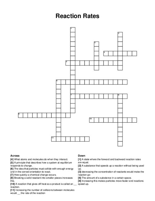 Reaction Rates Crossword Puzzle